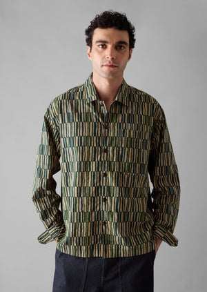 Block Print Irregular Check Shirt | Golden Sand