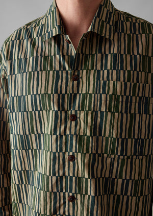 Block Print Irregular Check Shirt | Golden Sand