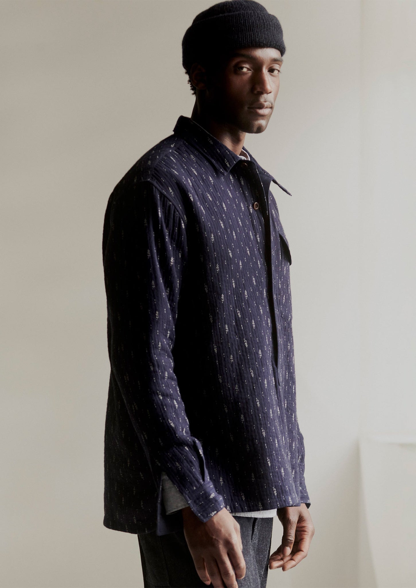 Indigo Running Stitch Overshirt | Indigo