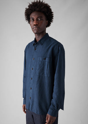 Garment Dyed Stripe Workwear Shirt | Engineer Blue