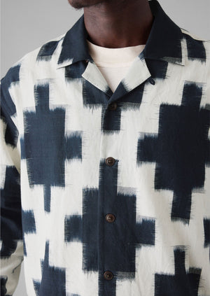 Camp Collar Ikat Shirt | Navy/Ecru