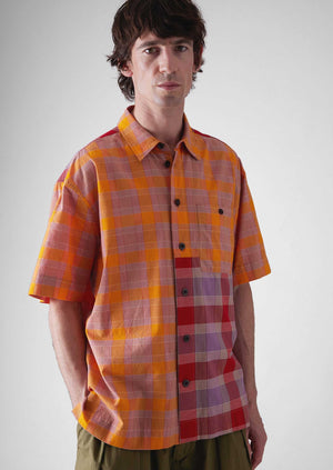Panelled Check Cotton Shirt | Multi