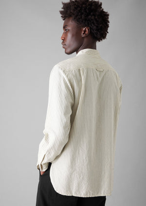 Drift Stripe Grandad Collar Shirt | Ecru/Charcoal