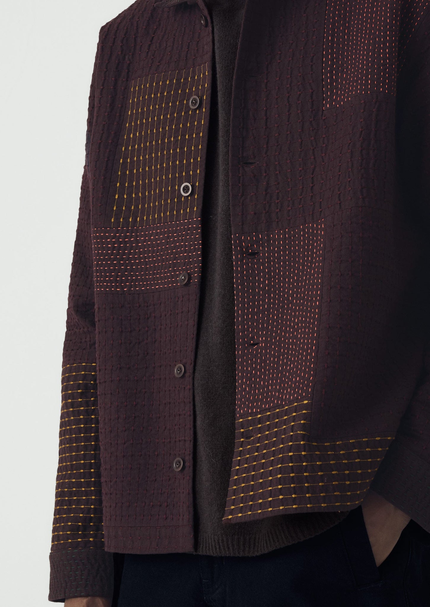 Patchwork Kantha Stitch Shirt | Black Walnut