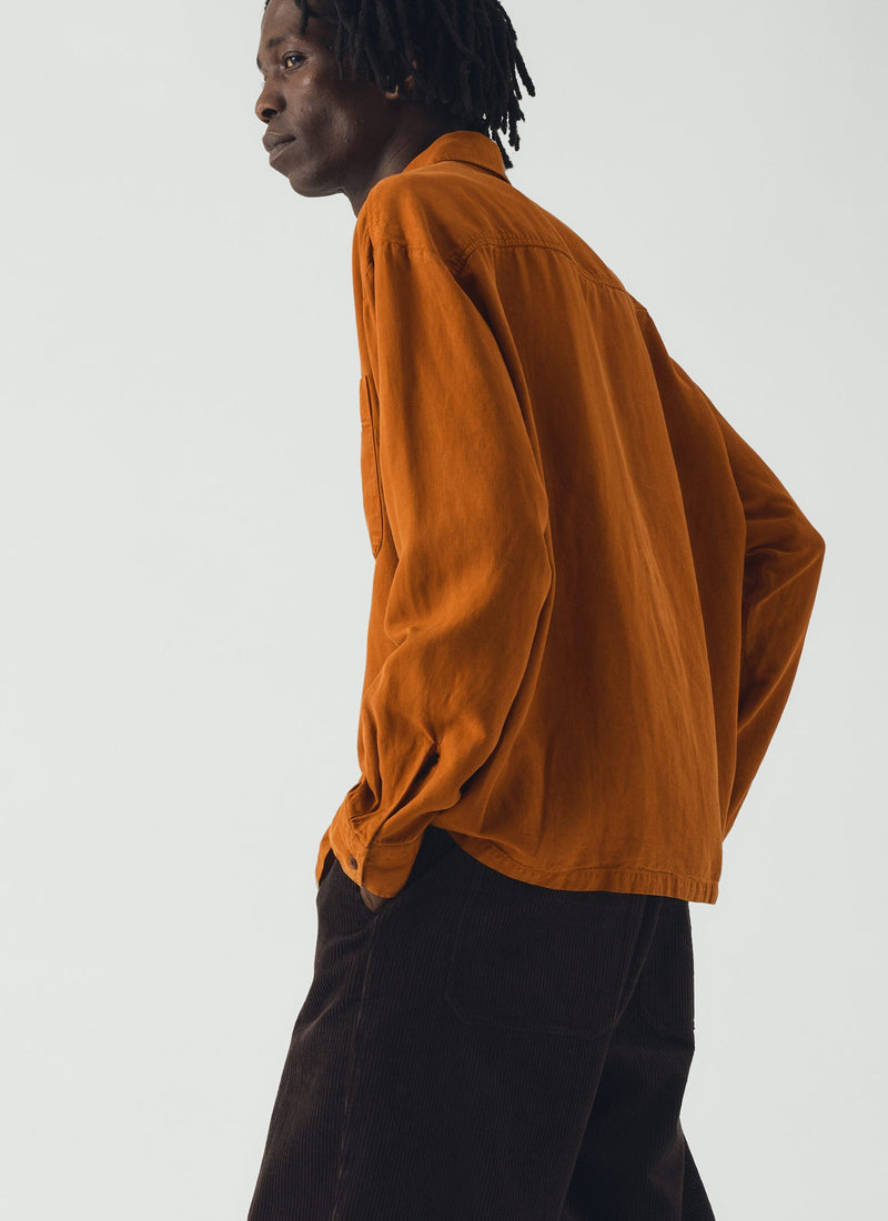 Lyocell Linen Herringbone Shirt | Light Umber