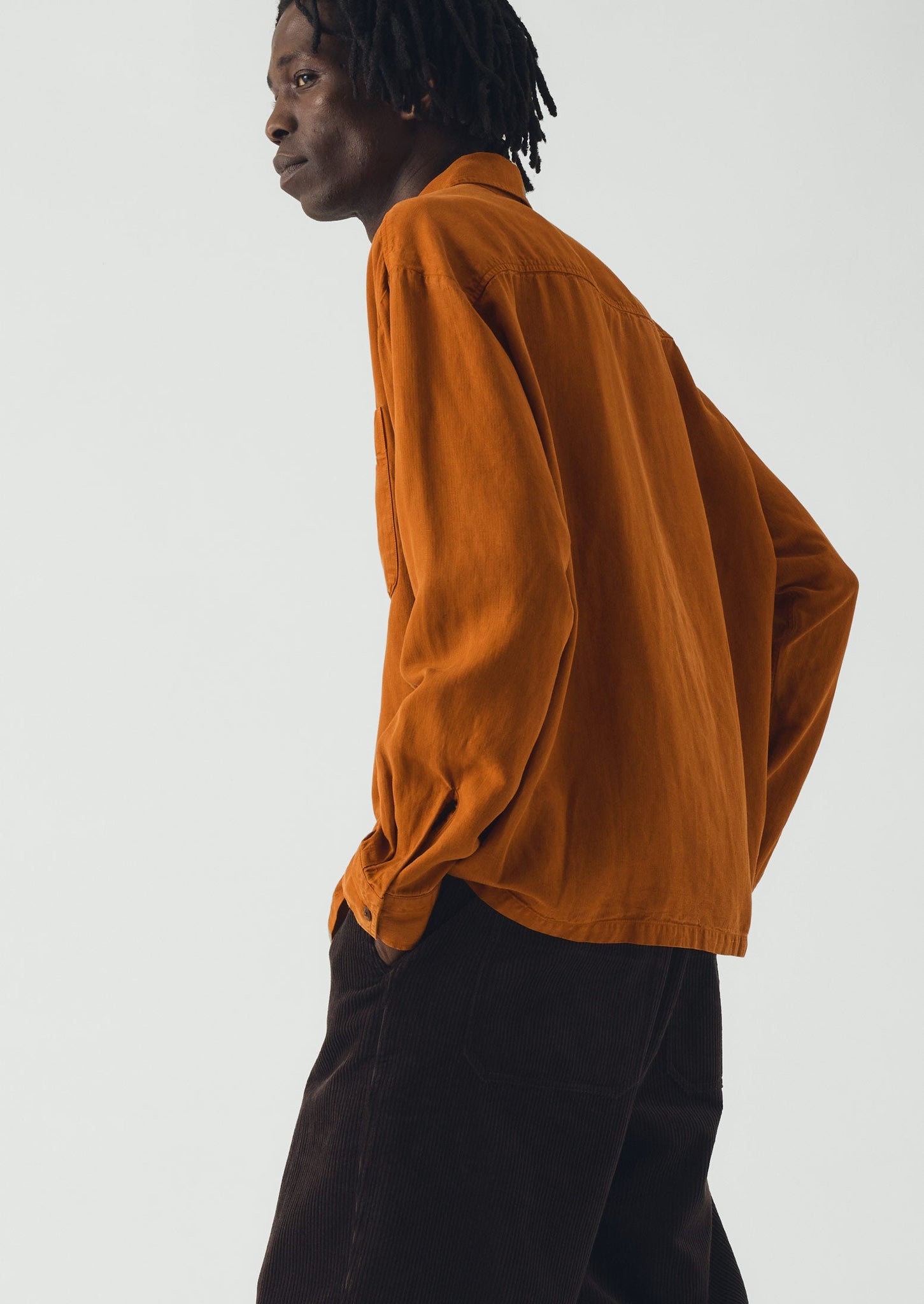 Lyocell Linen Herringbone Shirt | Light Umber
