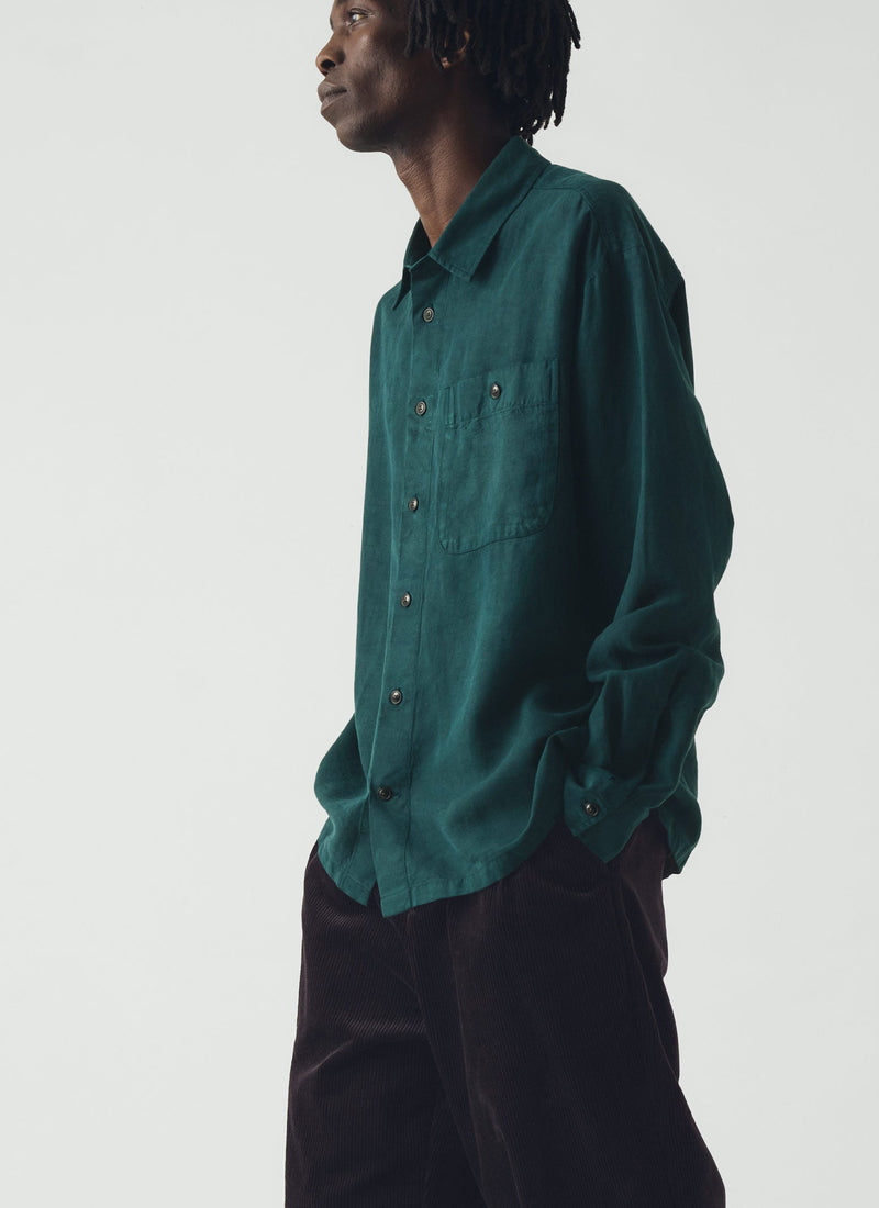 Lyocell Linen Herringbone Shirt | Peacock Blue