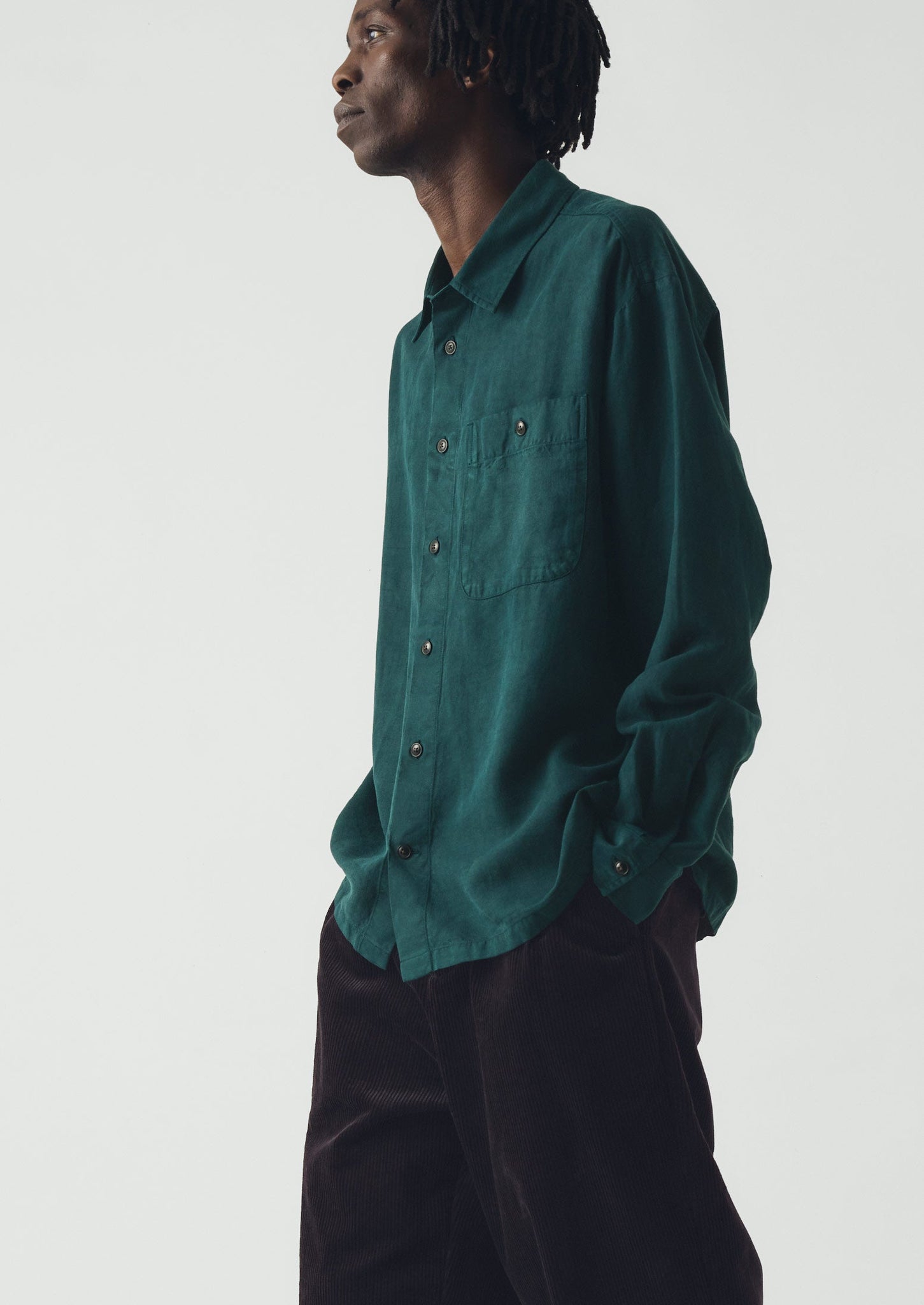 Lyocell Linen Herringbone Shirt | Peacock Blue