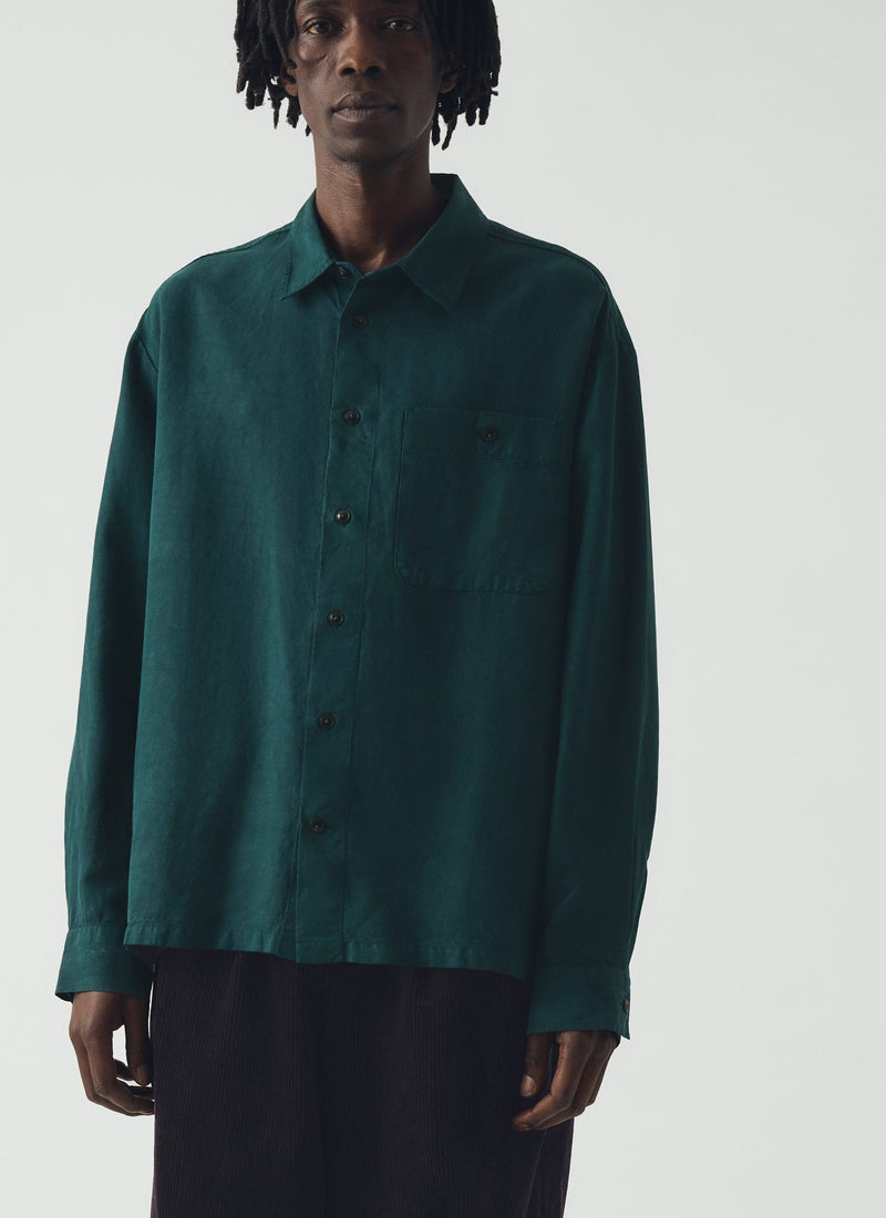 Lyocell Linen Herringbone Shirt | Peacock Blue