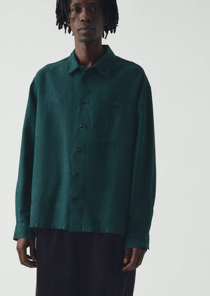 Lyocell Linen Herringbone Shirt | Peacock Blue