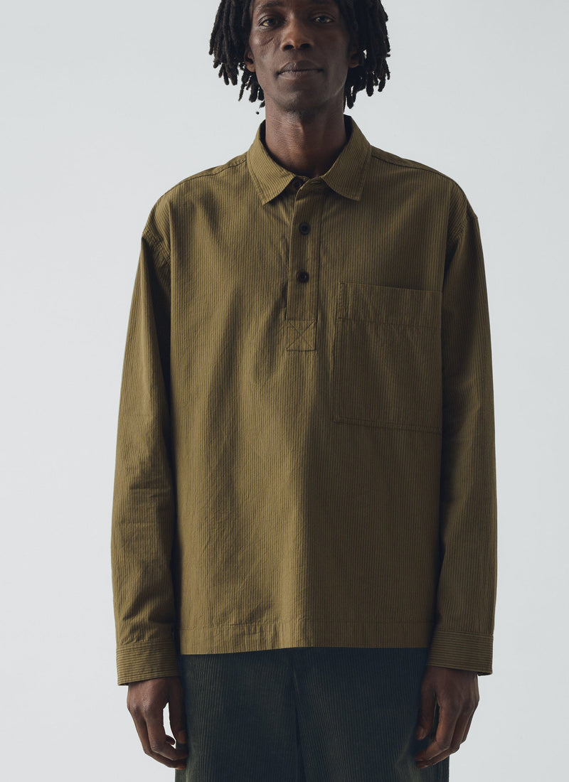 Large Pocket Popover Stripe Shirt | Olive