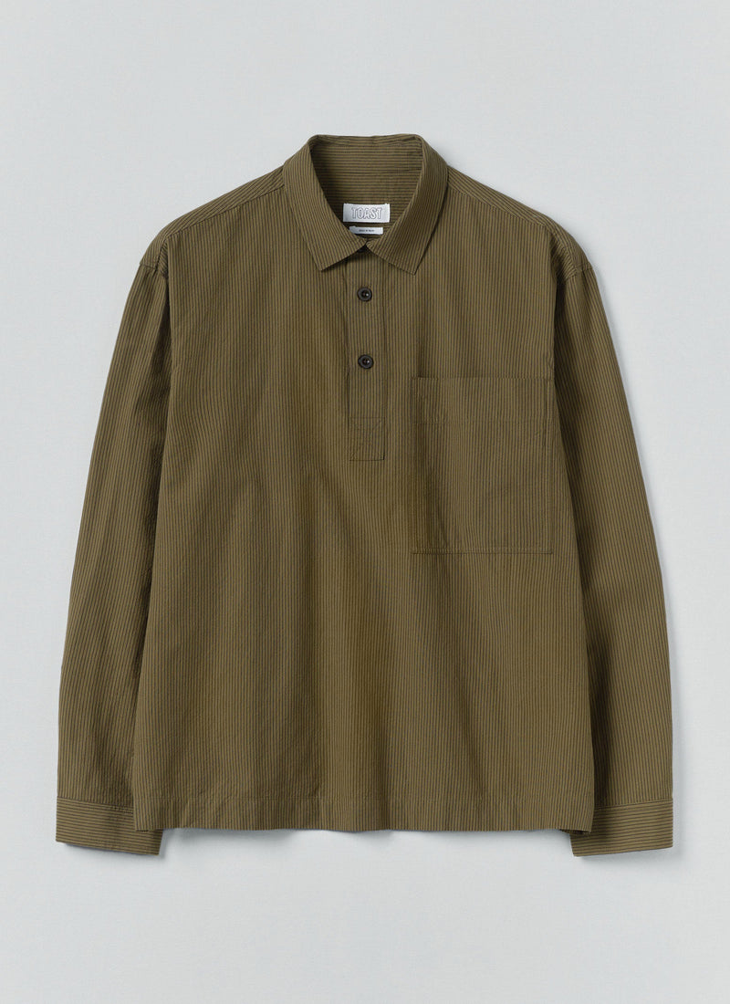 Large Pocket Popover Stripe Shirt | Olive