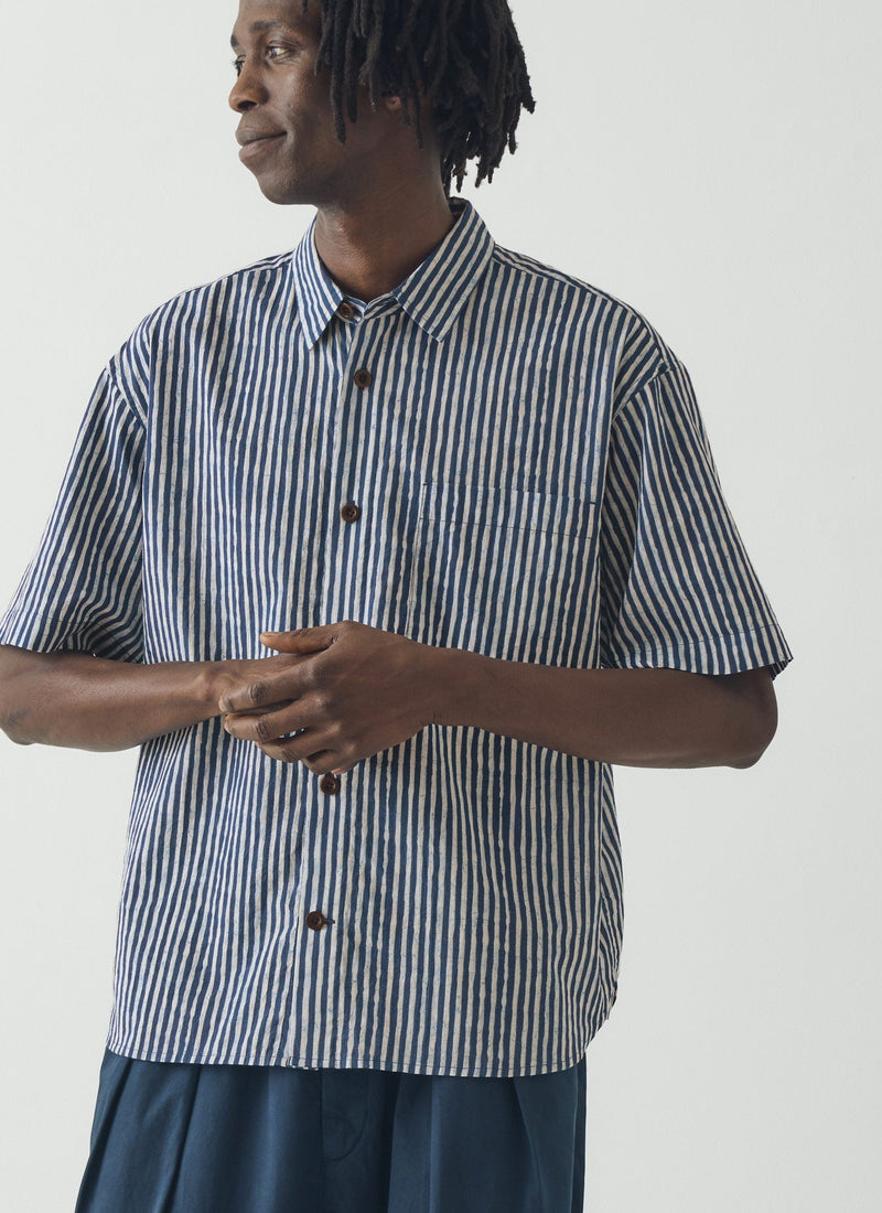 Natural Dye Stripe Cotton Shirt | Indigo