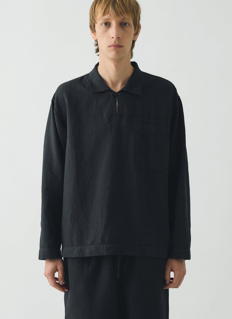 Cotton Linen Pull Over Shirt | Washed Black