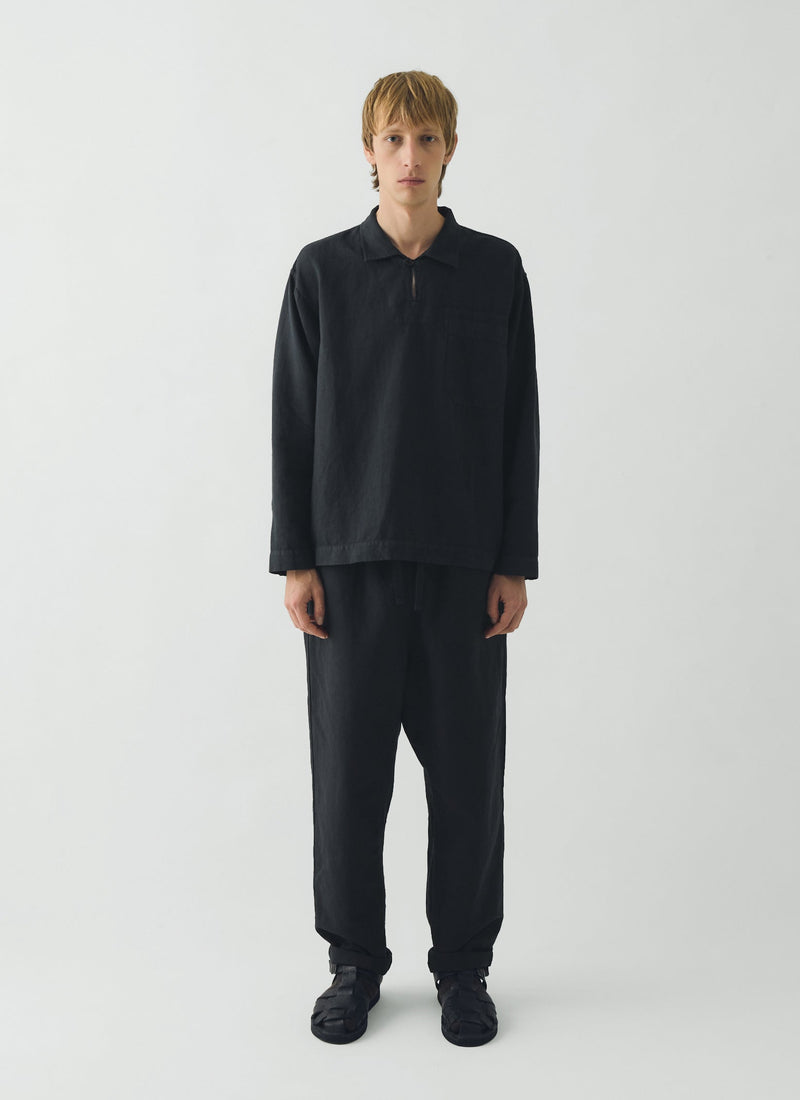 Cotton Linen Pull Over Shirt | Washed Black