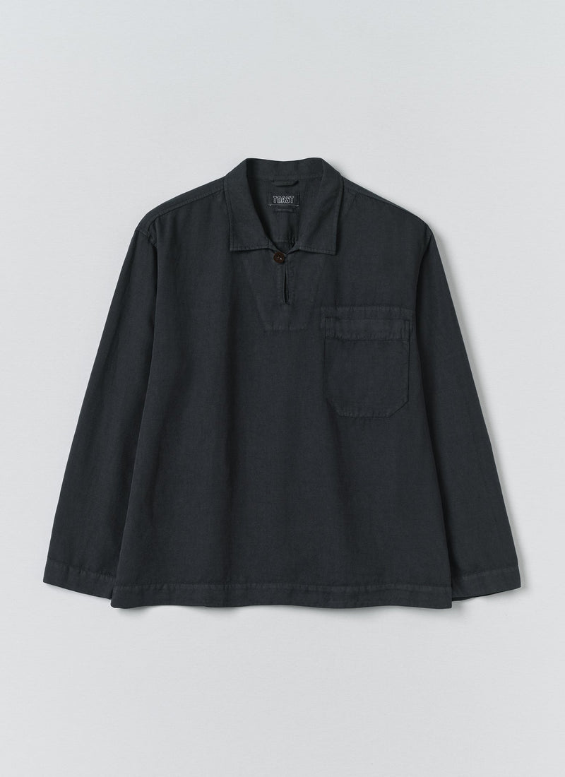 Cotton Linen Pull Over Shirt | Washed Black