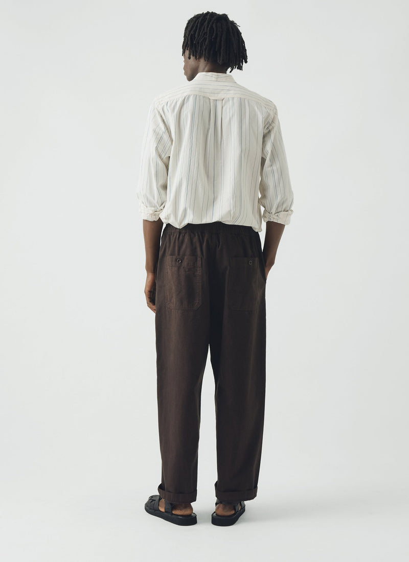 Jasper Irregular Stripe Cotton Shirt | Ecru/Cobalt