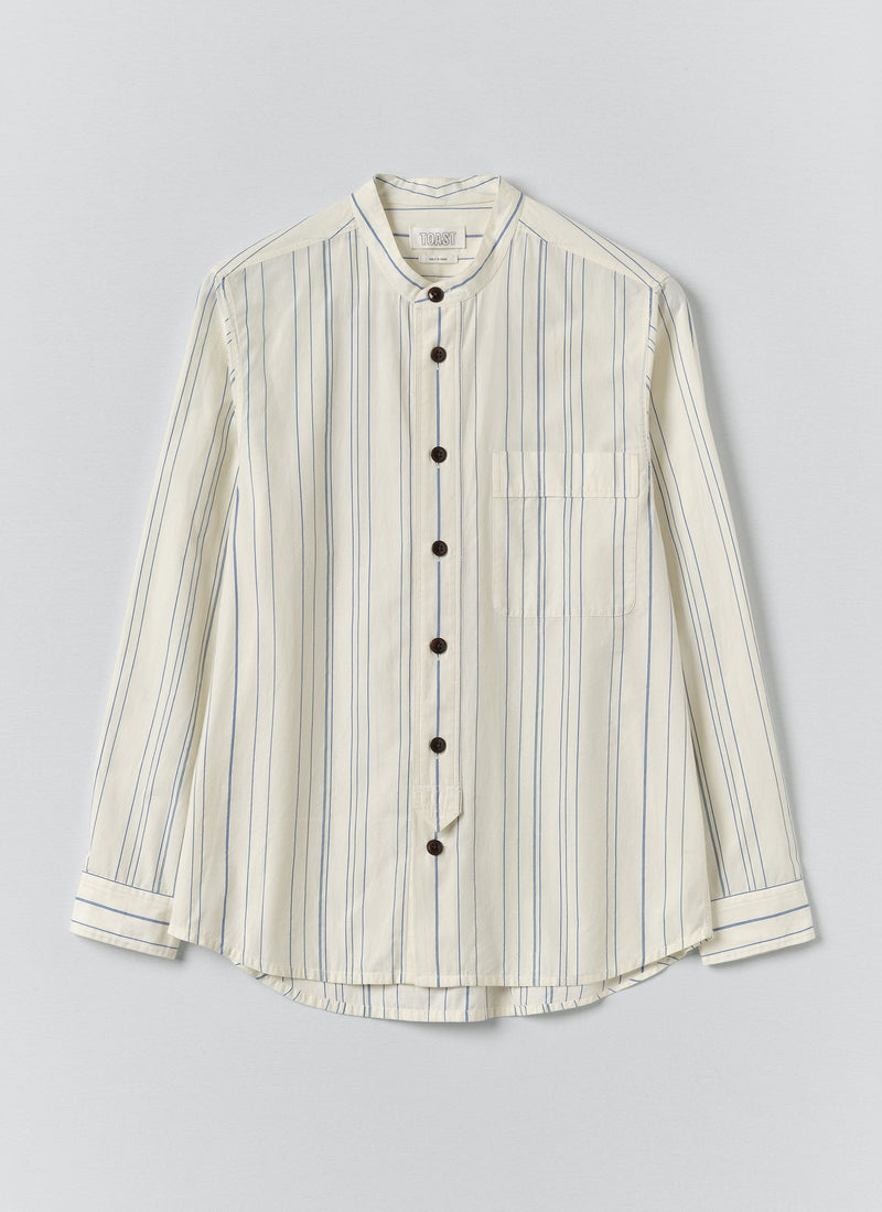 Jasper Irregular Stripe Cotton Shirt | Ecru/Cobalt