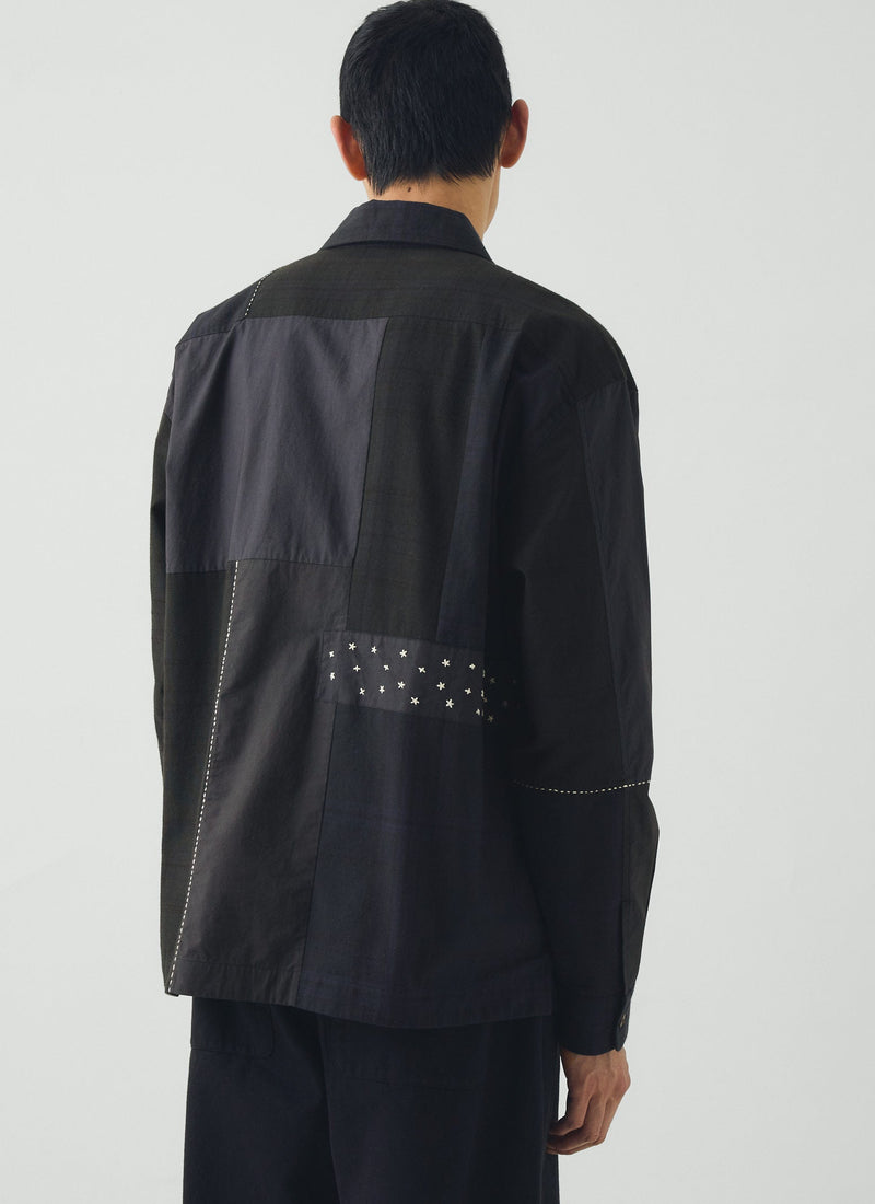 Camp Collar Patchwork Embroidered Shirt | Black Multi