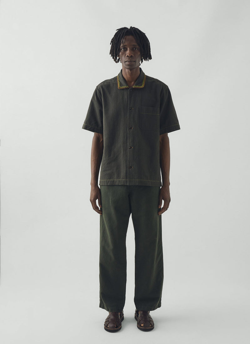 Kantha Knot Embroidered Cotton Shirt | Dark Olive