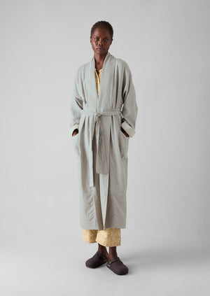 Soft Double Faced Cotton Gown | Grey Melange/Soft Clay