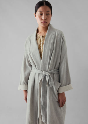 Soft Double Faced Cotton Gown | Grey Melange/Soft Clay