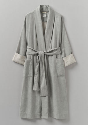 Soft Double Faced Cotton Gown | Grey Melange/Soft Clay