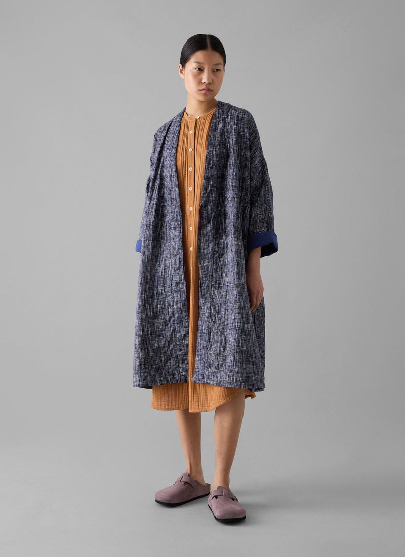 Hand Woven Crosshatch Kantha Gown | Deep Blue