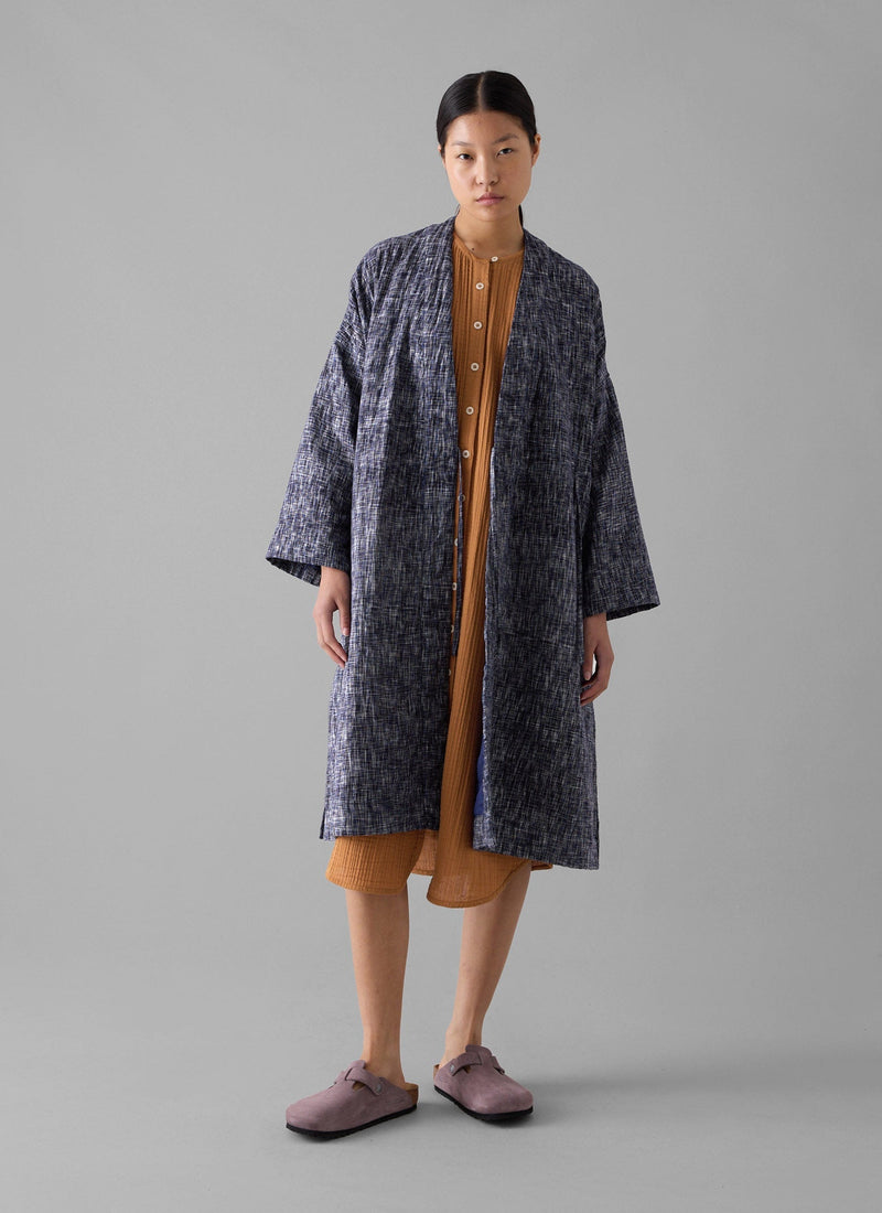 Hand Woven Crosshatch Kantha Gown | Deep Blue