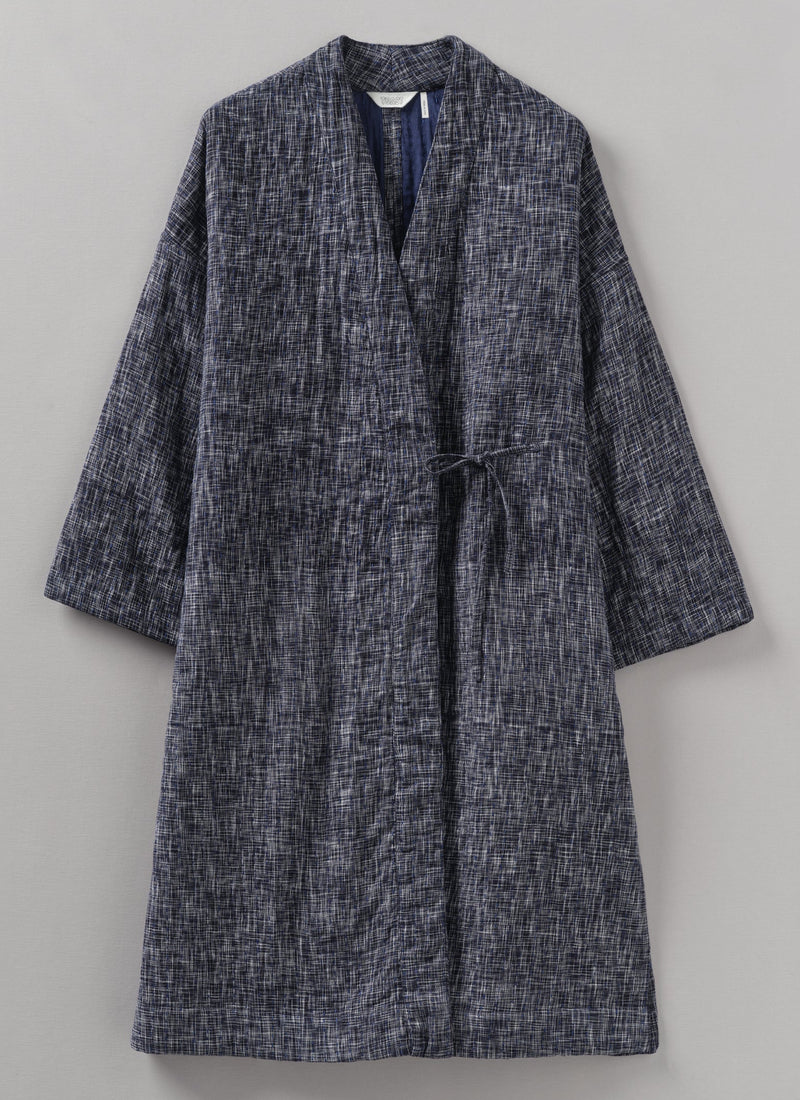Hand Woven Crosshatch Kantha Gown | Deep Blue