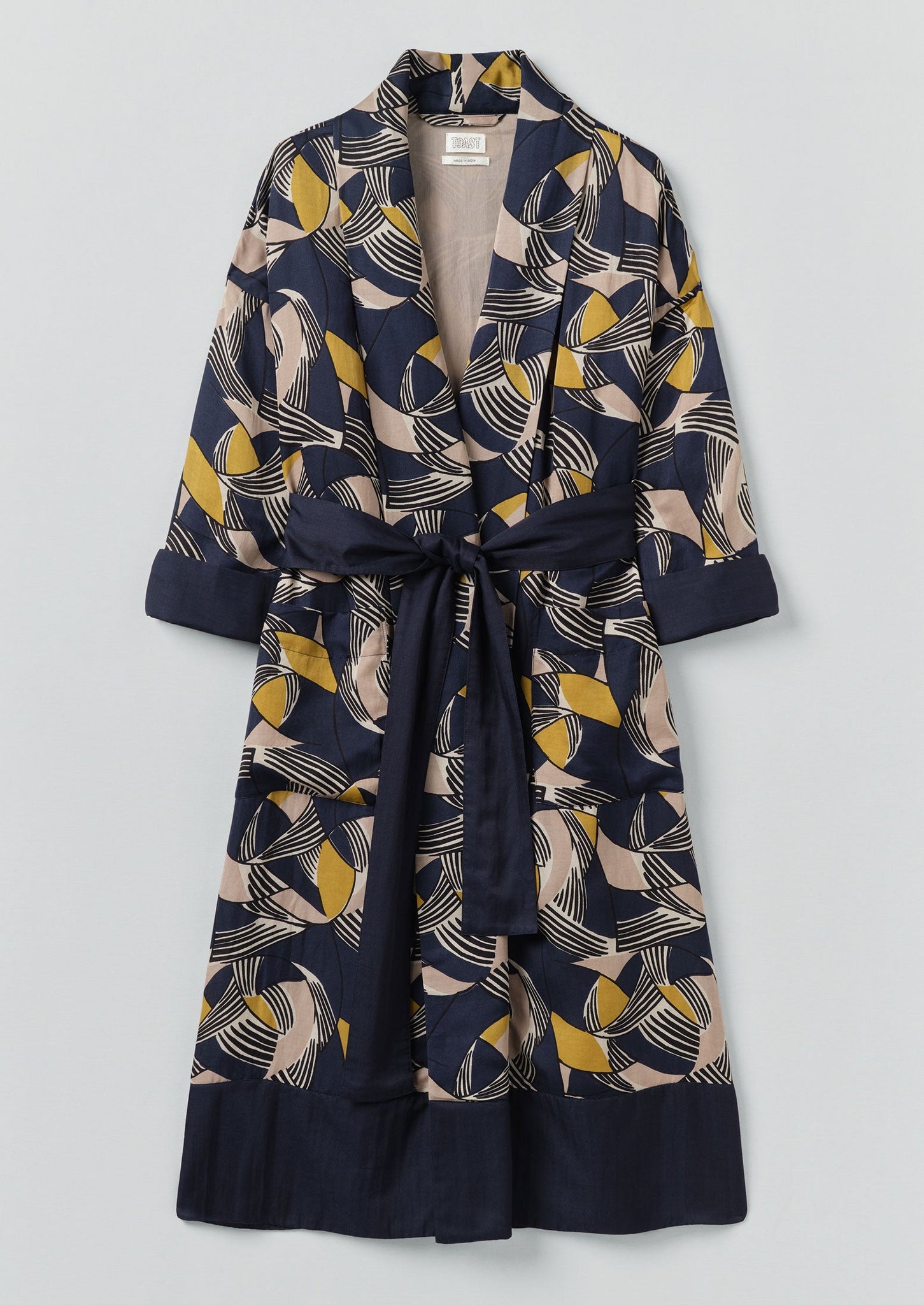 Deco Geo Cotton Silk Gown | Prussian Blue