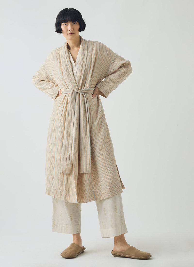 Stripe Crinkle Cotton Gown | Sage/Apricot