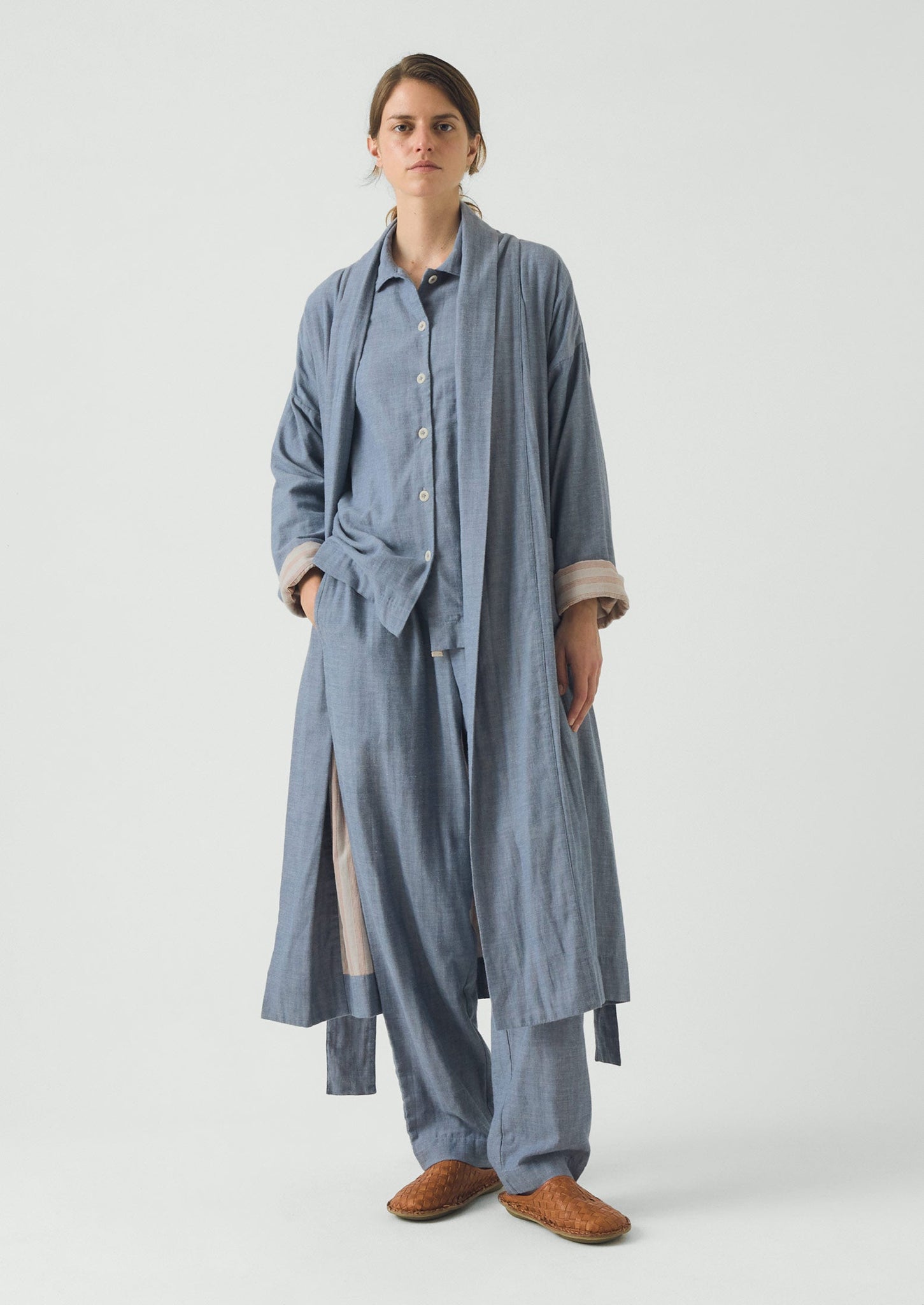 Soft Faced Double Cotton Gown | Blue Chambray