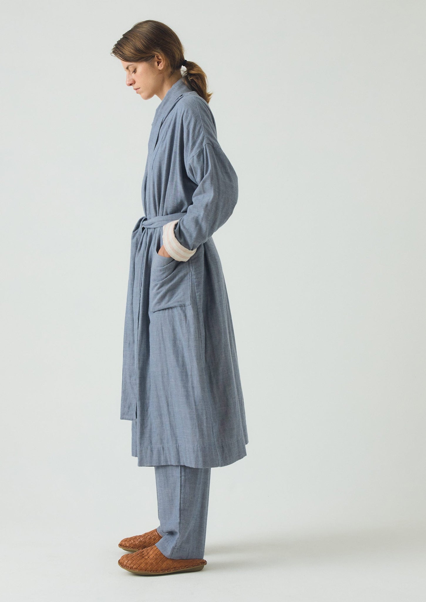 Soft Faced Double Cotton Gown | Blue Chambray