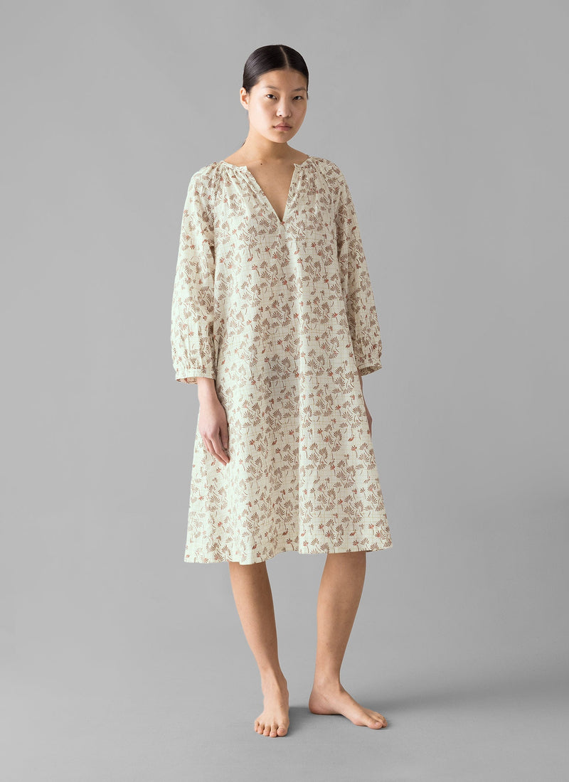 Trellis Floral Block Print Nightdress | Ecru/Coral