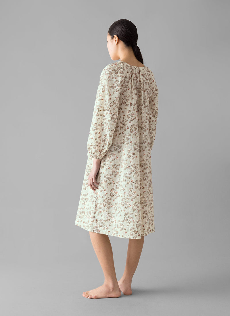 Trellis Floral Block Print Nightdress | Ecru/Coral