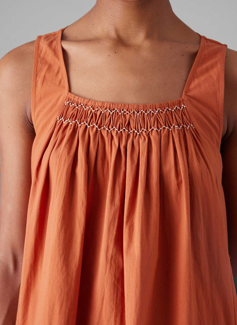 Smocked Cotton Poplin Nightdress | Coral