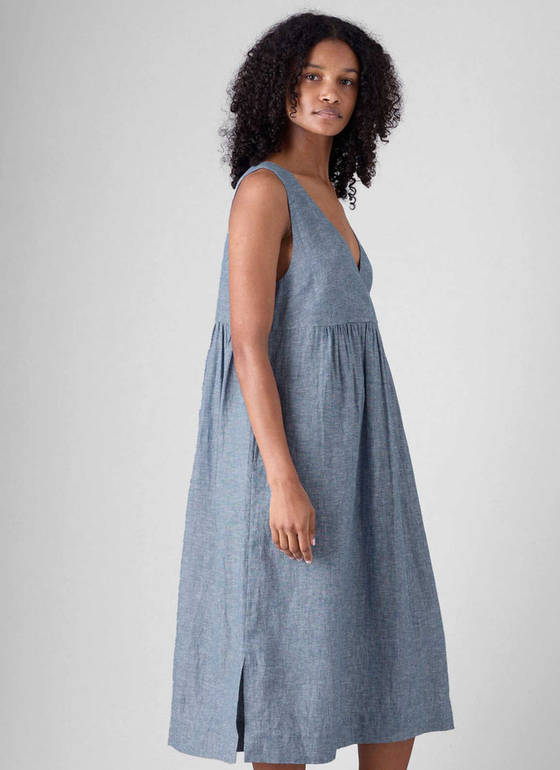 Lightweight Linen Cotton Lounge Dress | Dusty Blue