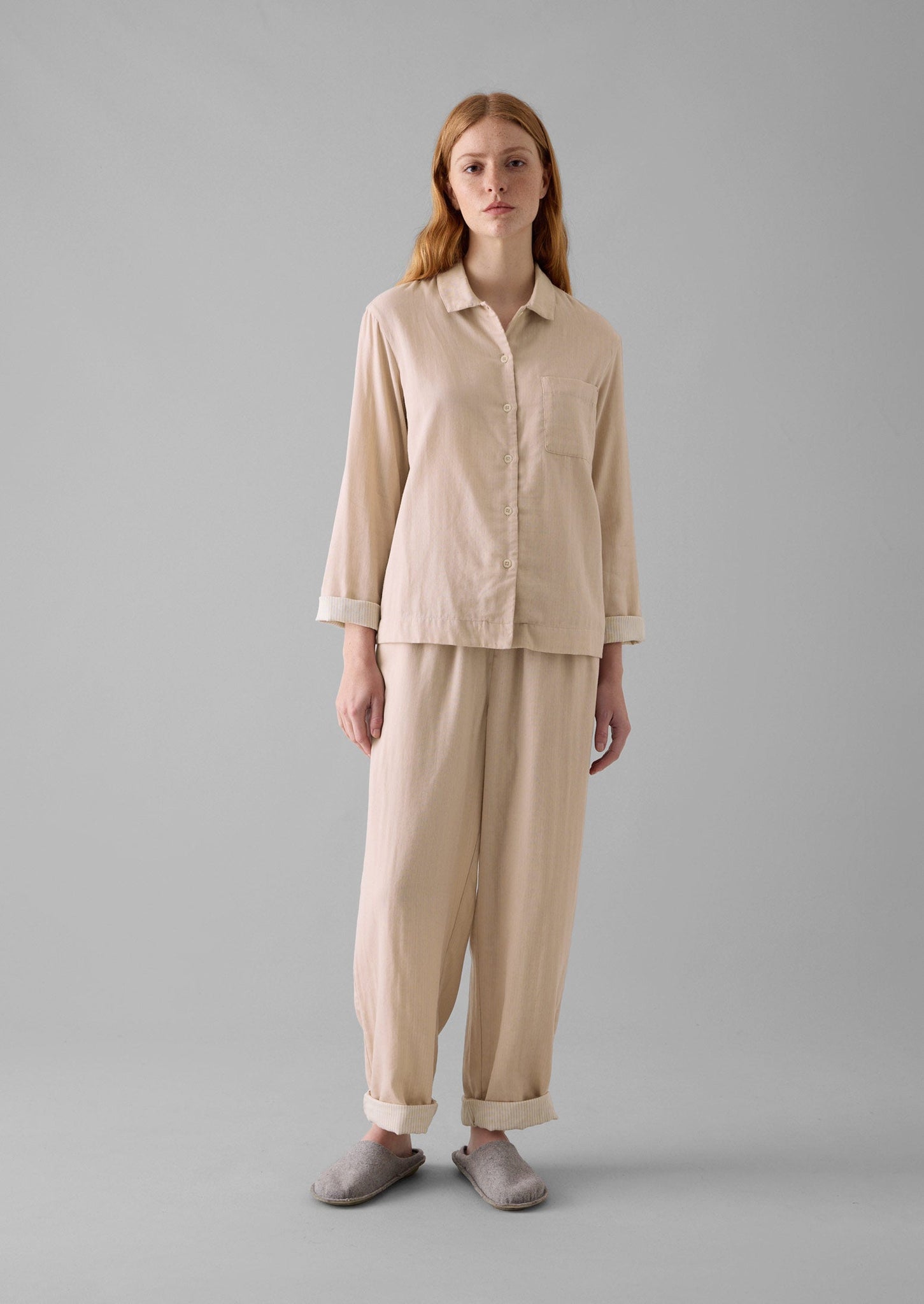 Soft Double Faced Cotton Pyjamas | Soft Heather/Celery