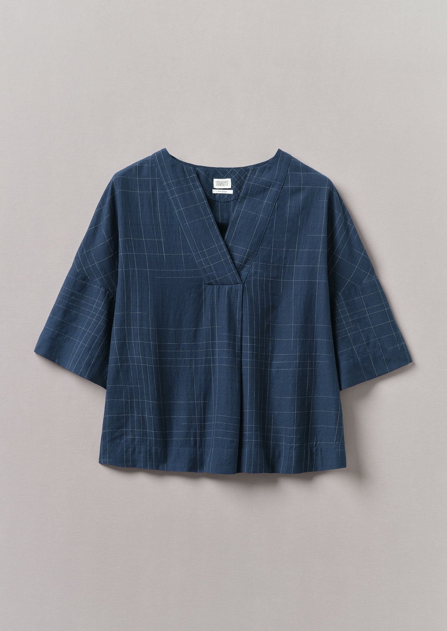 Sketched Check Cotton Pyjama Top | Twilight/Ecru