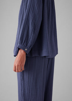 Crinkle Cotton Pyjamas | Shadow Blue