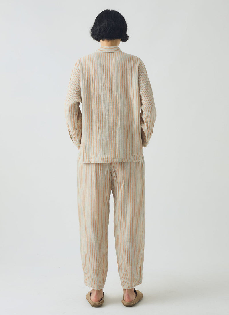 Stripe Crinkle Cotton Pyjamas | Sage/Apricot