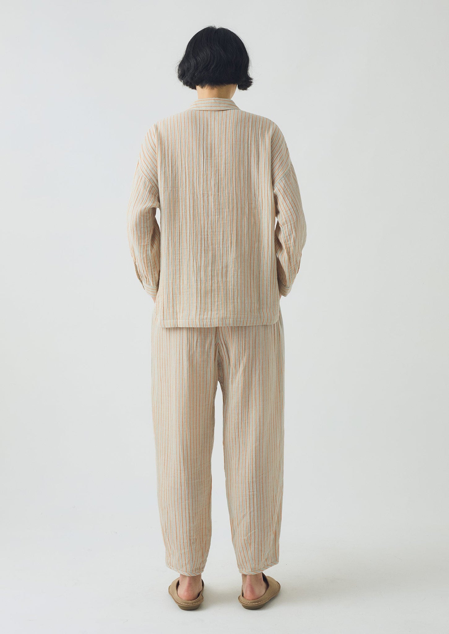 Stripe Crinkle Cotton Pyjama Set | Sage/Apricot