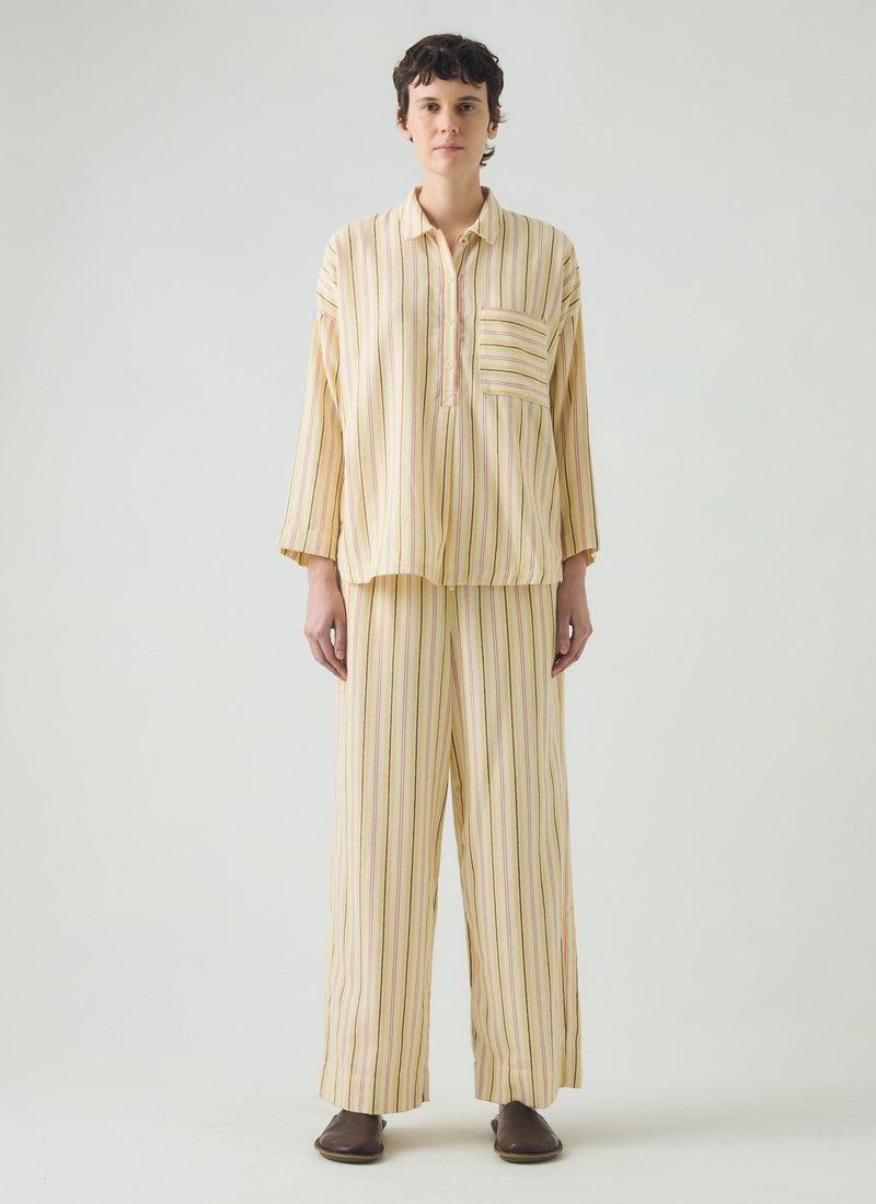 Deco Stripe Flannel Pyjamas | Ecru/Corn