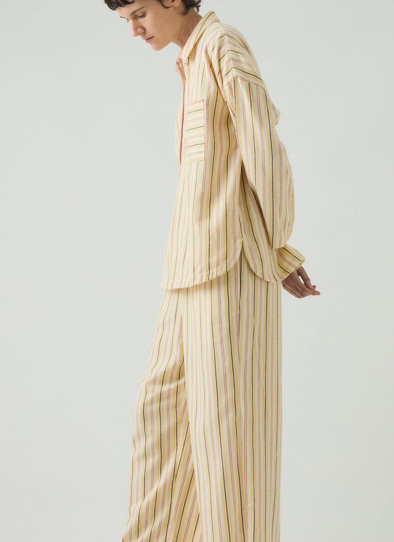 Deco Stripe Flannel Pyjamas | Ecru/Corn