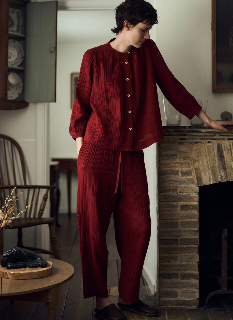 Crinkle Cotton Pyjamas | Deep Berry