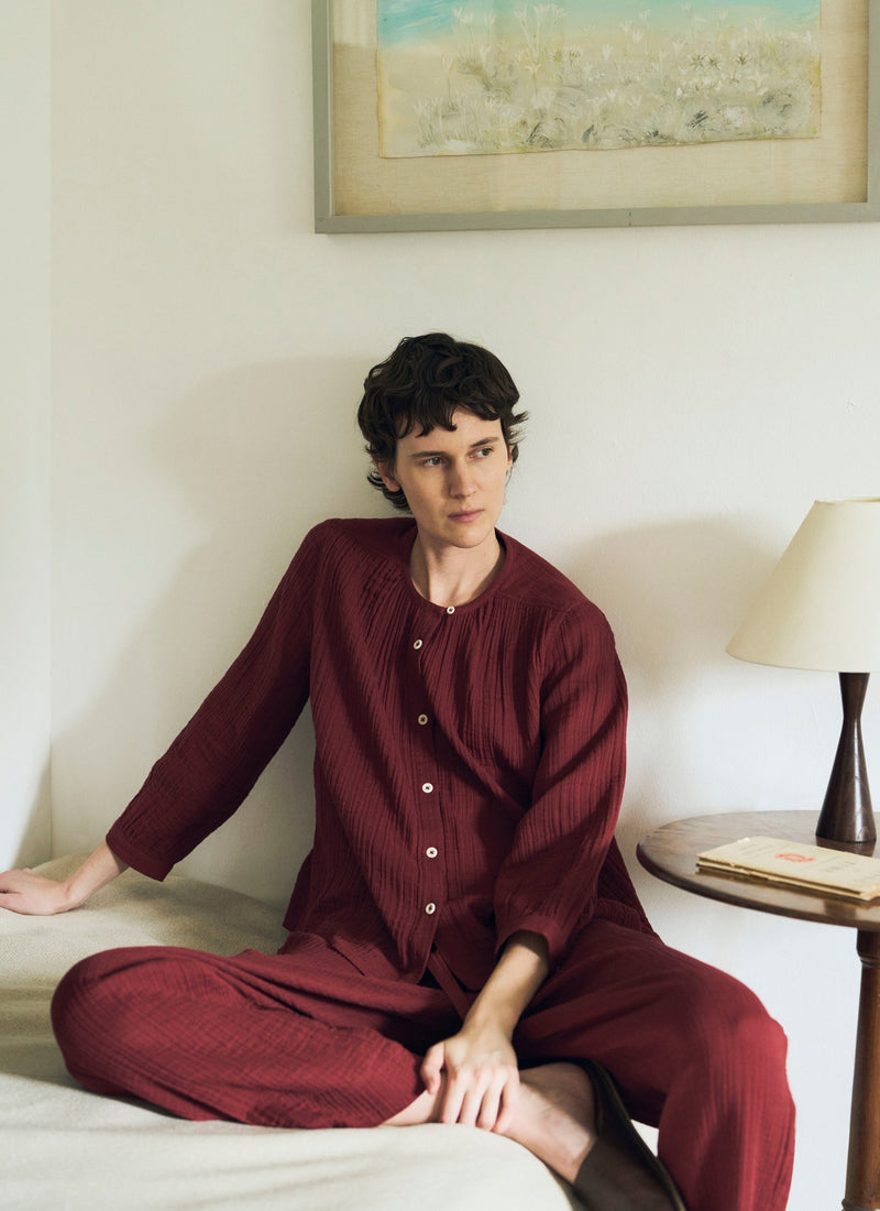 Crinkle Cotton Pyjamas | Deep Berry