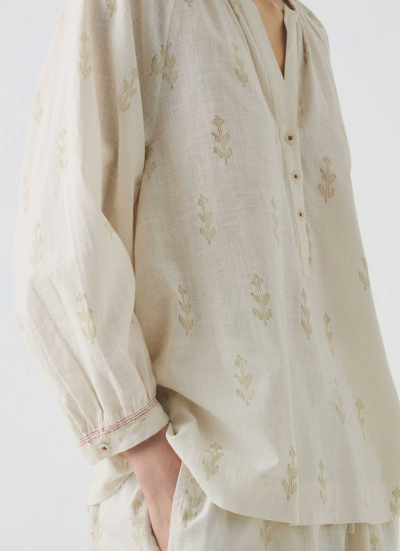 Etched Sprig Print Pyjamas | Ecru/Citrine