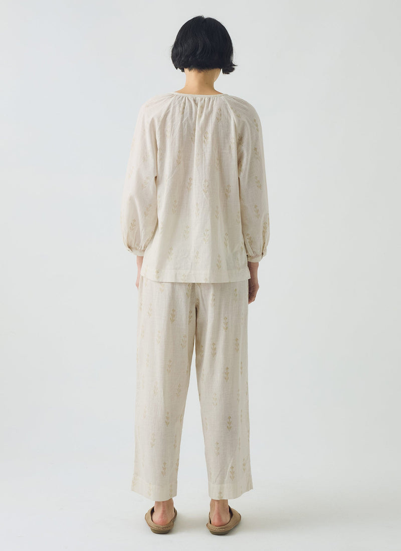 Etched Sprig Print Pyjamas | Ecru/Citrine