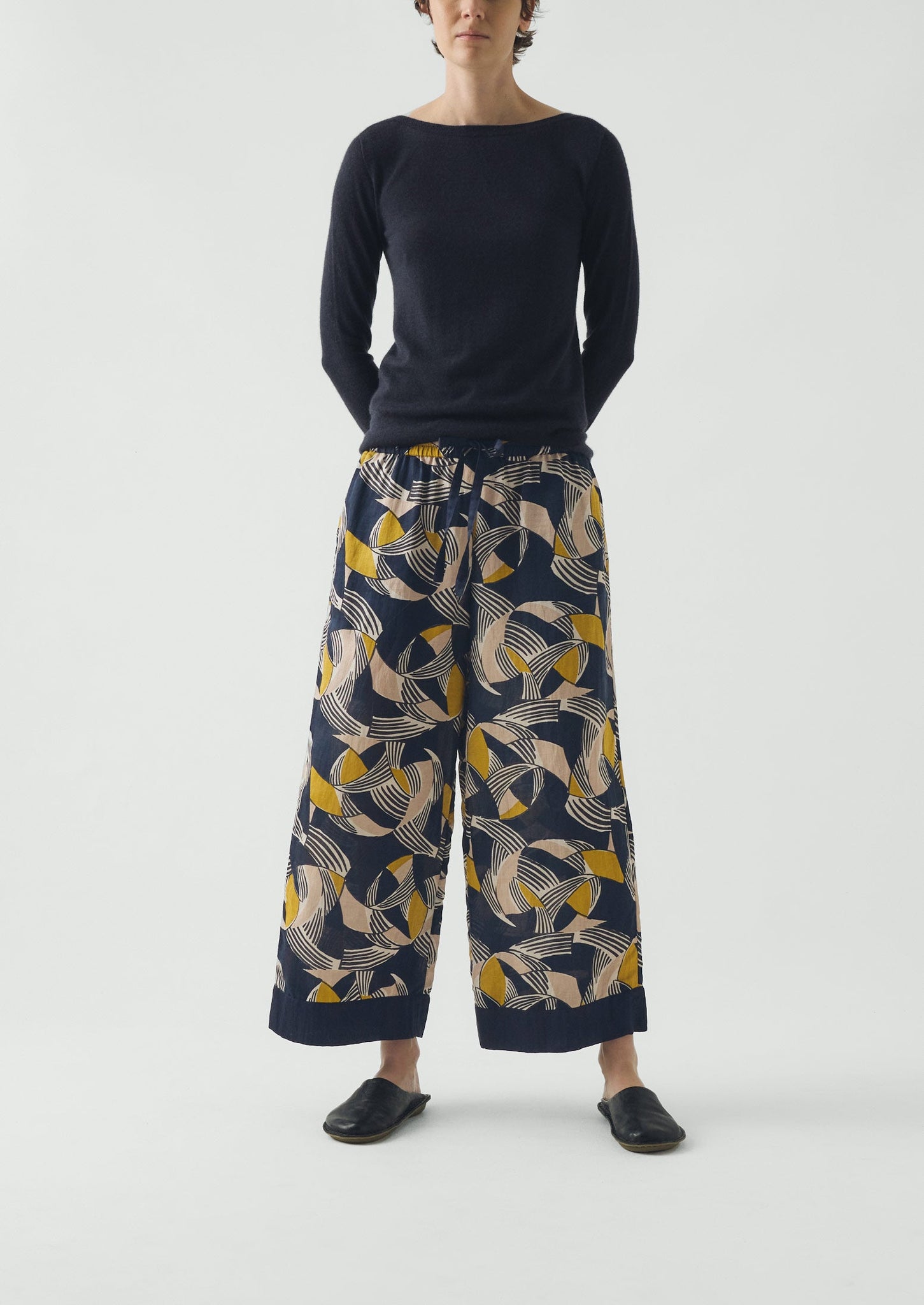Deco Geo Cotton Silk Pyjama Trousers | Prussian Blue